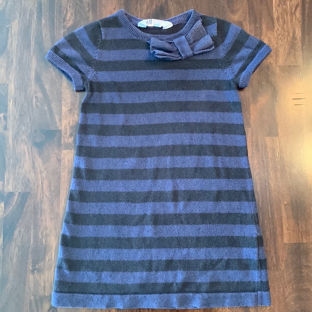 H&M blue and black striped sweater dress with bow, 2T
